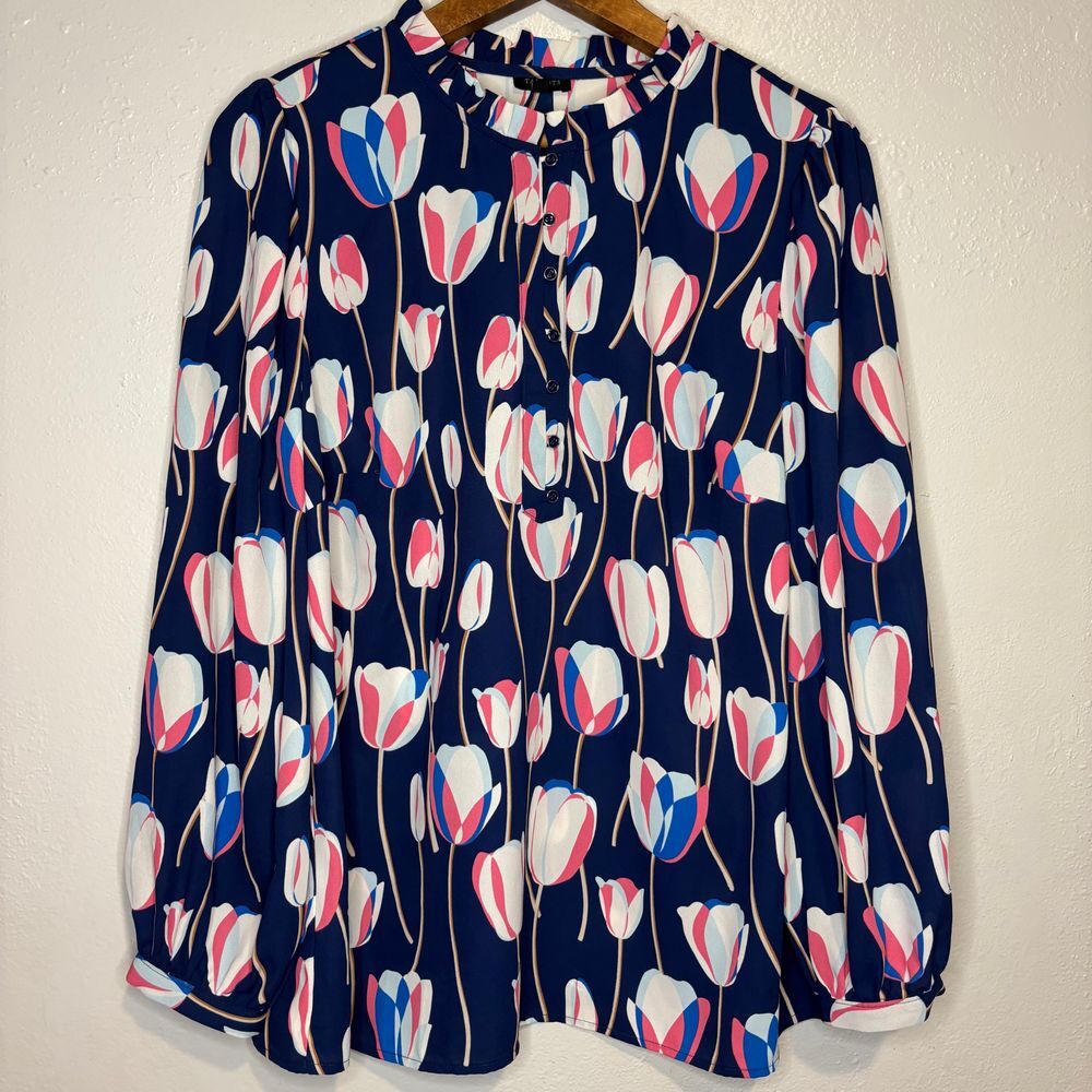 Talbots Floral Blouse - Navy, Pink, White